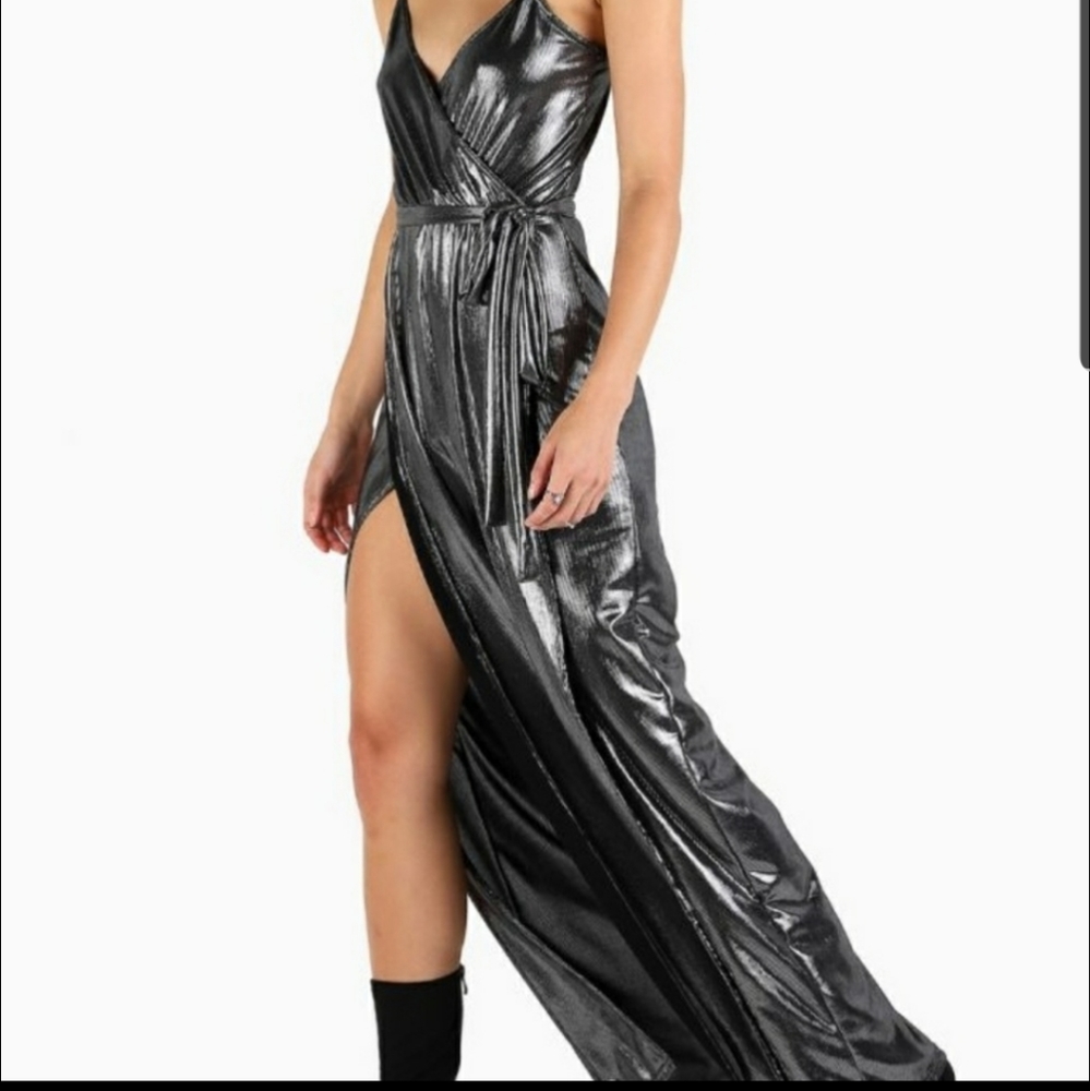 EUC blackmilk silver disco jumpsuit slit sides